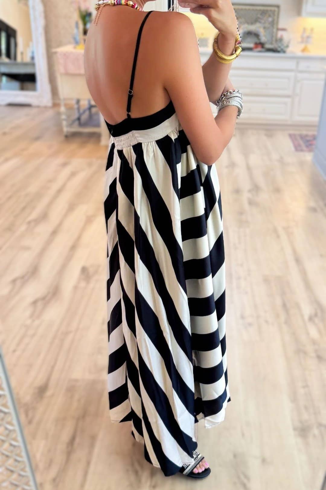 Boho Summer Chic Cream/Black Stripes Maxi Dress-2