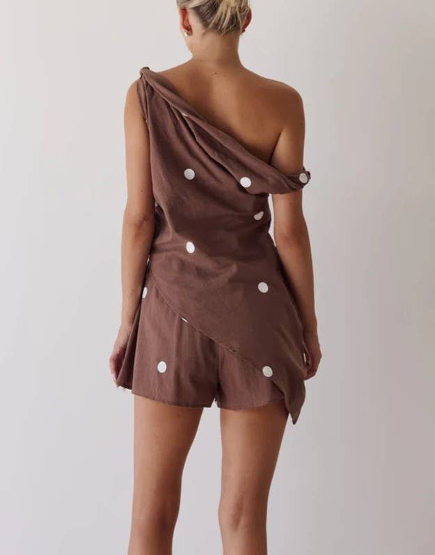 Polka Dot One-Shoulder Top And Shorts Two-Piece Set-3